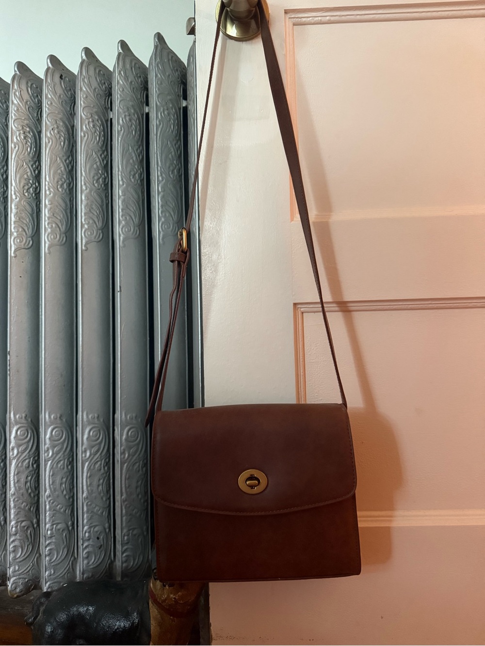 Brandy Melville Brown Leather Crossbody with Turn-Lock